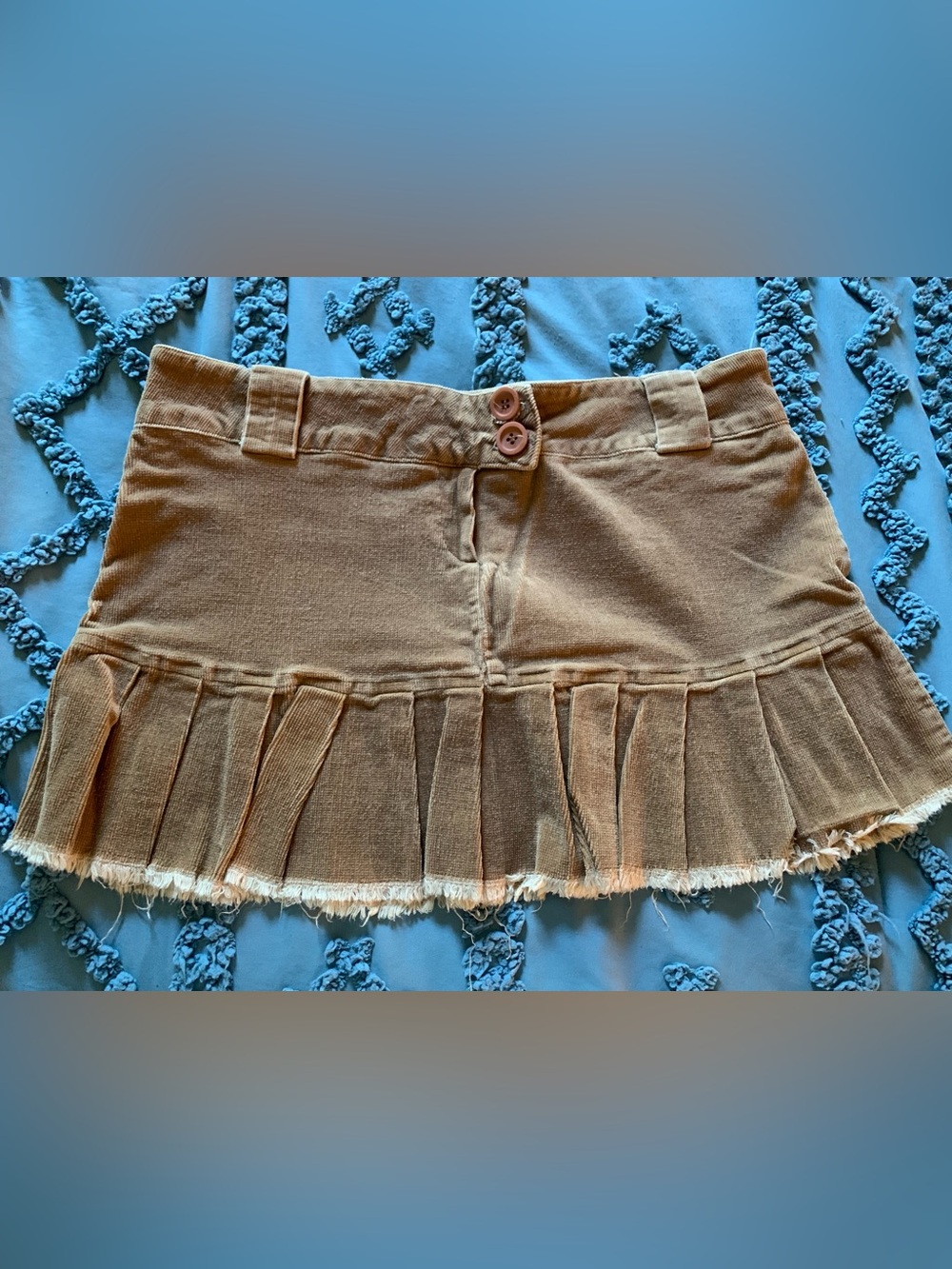 Y2K Era Brown Corduroy Pleated Low-Rise Micro Mini Skirt with Raw Frayed Hem